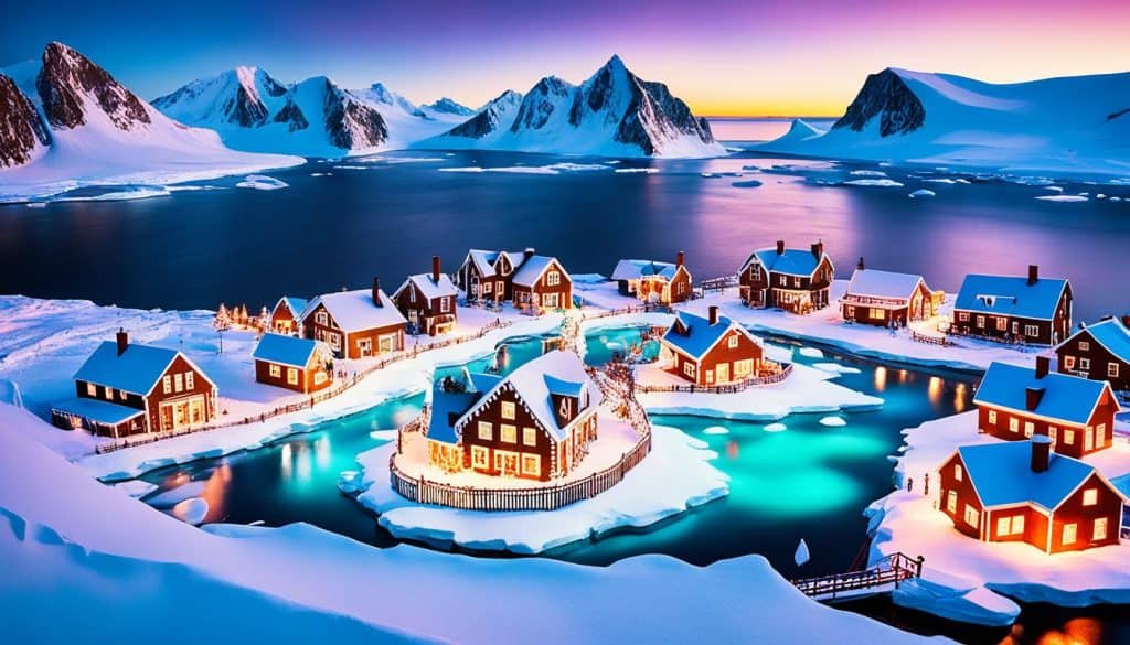 arctic sea setting and christmas lights in this holiday slot